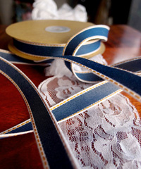 Denim Ribbon with Gold Stitching