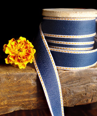 Denim Ribbon with Gold Stitching