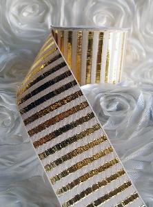 Gold Metallic Candy Striped Ribbon - 2"W x 10Y