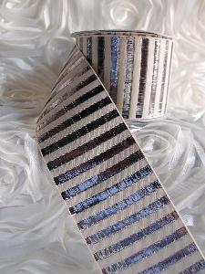 Pewter Metallic Candy Striped Ribbon - 2"W x 10Y  