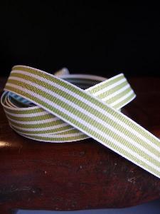 Kiwi & White Seersucker Striped Grosgrain - Kiwi & White Striped