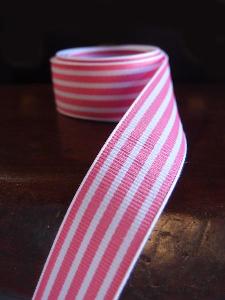 Pink & White Seersucker Striped Grosgrain - Pink & White Striped