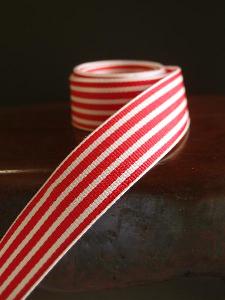 Red & Ivory Seersucker Striped Grosgrain - Red & Ivory Striped