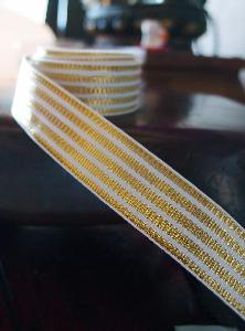 Metallic Gold & White Seersucker Striped Grosgrain Ribbon 7/8" - 7/8" x 25Y