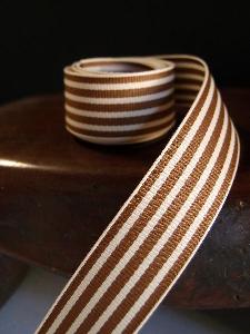 Brown & Ivory Seersucker Striped Grosgrain - Brown & Ivory Striped