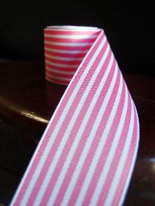 Pink & White Seersucker Striped Grosgrain - Pink & White Striped