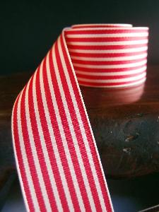 Red & Ivory Seersucker Striped Grosgrain - Red & Ivory Striped