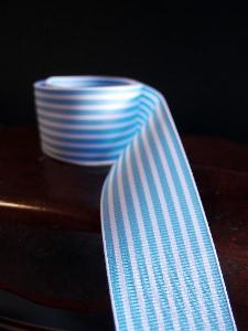 Blue & White Seersucker Striped Grosgrain - Light Blue & White Striped