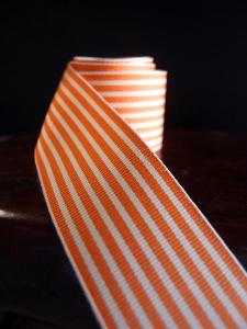 Orange & Ivory Seersucker Striped Grosgrain - Orange & Ivory Striped