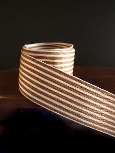 Brown & Ivory Seersucker Striped Grosgrain - Brown & Ivory Striped