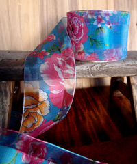 Blue Sheer Floral Wired Ribbon