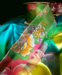 Green Sheer Floral Wired Ribbon