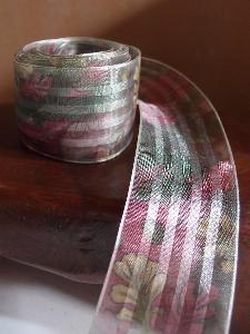 Satin Stripes on Sheer/ Garden - Fig Leaves