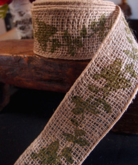 Wired Burlap Jute Ribbon with Green Butterfly Print