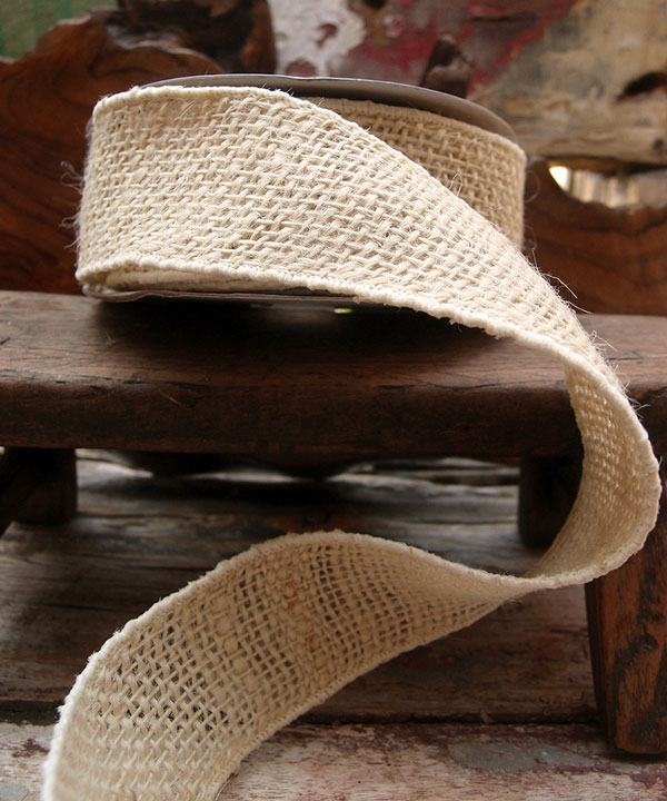 Bleached White Burlap Wired Ribbon - 3 rolls minimum