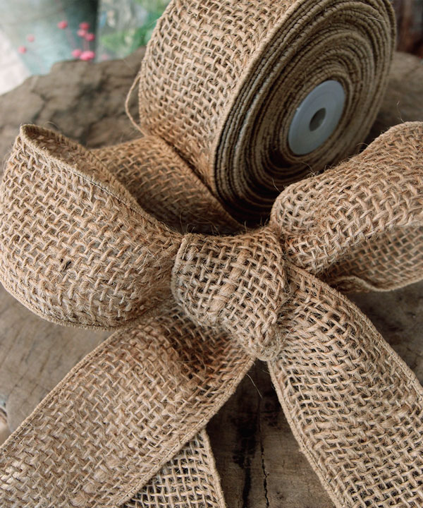 Natural Burlap Wired Ribbon 2" - 3 rolls minimum