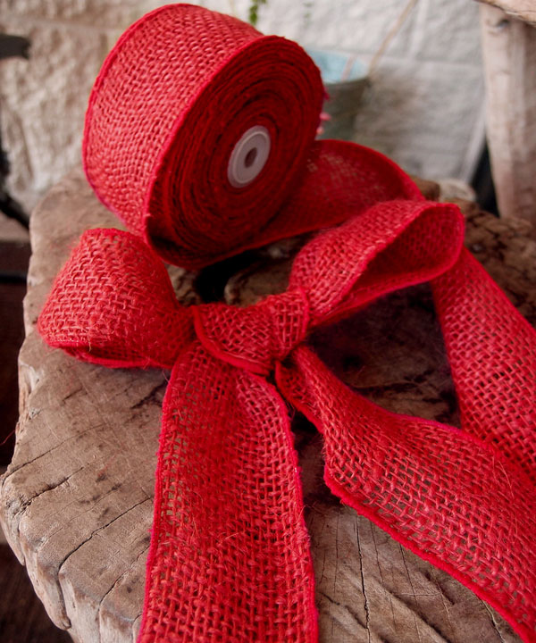 Red Burlap Wired Ribbon - 3 rolls minimum