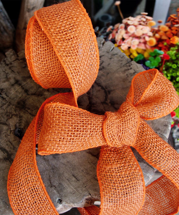 Orange Burlap Wired Ribbon - 3 rolls minimum