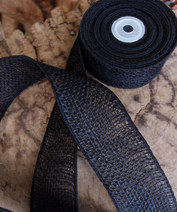 Black Burlap Wired Ribbon 2" - 3 rolls minimum