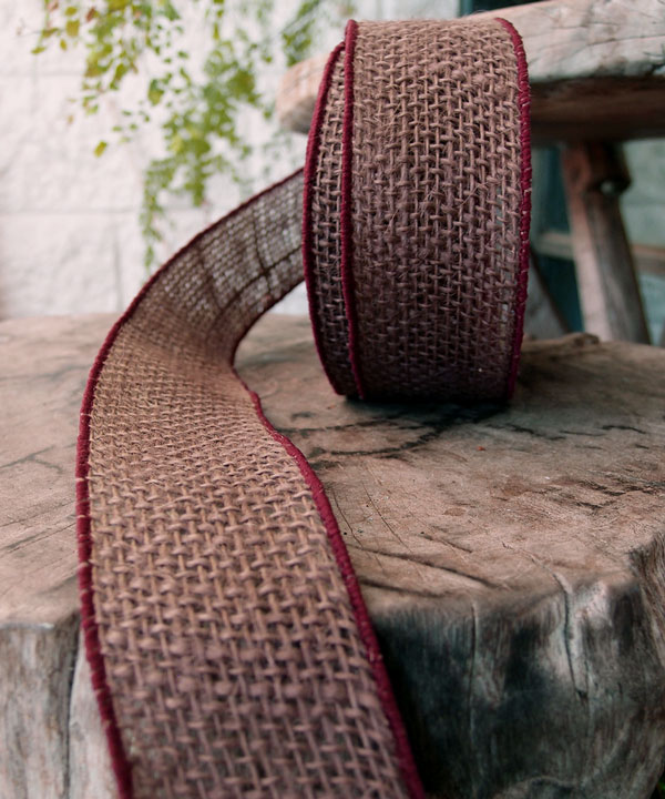 Brown Burlap Wired Ribbon 2" - 3 rolls minimum