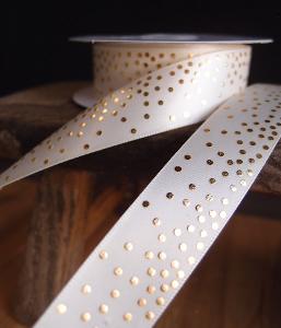 Ivory Satin Ribbon w/Gold Dots -  