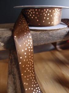 Chocolate Brown Satin Ribbon with Shiny Dots