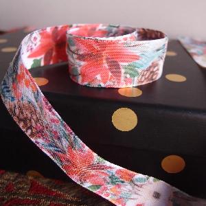 1"  Christmas Flowers Satin Ribbon - 1" x 10.9 yards