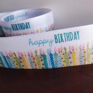 1 1/2" Blue Happy Birthday Candles Ribbon - 1.5" x 10.9 yards