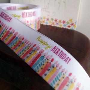 1 1/2" Pink Happy Birthday Candles Ribbon - 1.5" x 10.9 yards