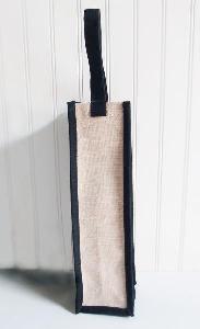 Jute Blend Wine Bag with Black Handle - 4" x 4" x 14"