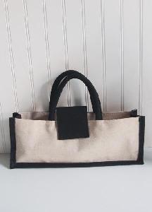 Jute Blend Wine Tote with Black Trim - 14"W x 5"H x 3"D