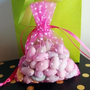Tulle Bags Hot Pink w/ White Swiss Dots - 10 pc/ pack. 1 pack minimum.