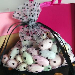 Tulle Bags White w/ Black Swiss Dots - 10 pc/ pack. 1 pack minimum.