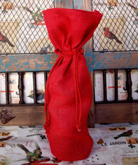 Red Jute Wine Bag - 6" x 15" x 3 1/2"