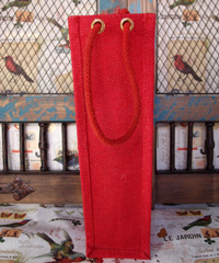 Red Jute Wine Bag - 4" x 4" x 14" 