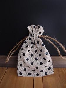 Linen Favor Bag with Black Dots 3.5 x 5 - 3.5" x 5"