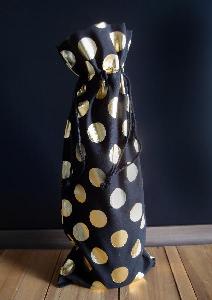 Black Cotton Wine Bag with Gold Metallic Dots  - 6" x 14"