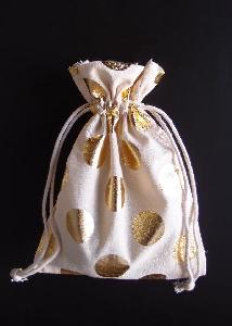 Cotton Bag with Big Gold Metallic Dots  5x7 - 5" x 7"