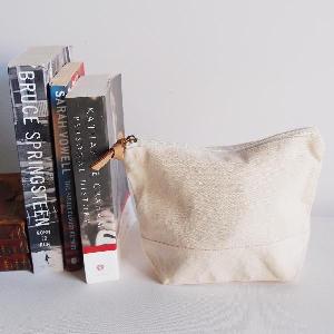 Natural Washed Canvas Zipper Pouch 8" - 8"W x 6.3"x 2.4" D