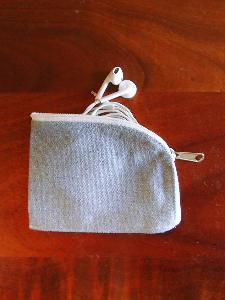 Recycled Canvas Curved Zippered Pouch 5.5x3.75 - 5.5"W x 3.75"