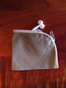Washed Brown Canvas Curved Zippered Pouch  7x5 - 5.5"W x 3.75"