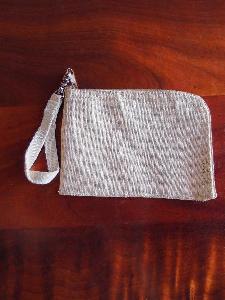 Jute Blend Curved Zippered Pouch w/ Loopie 7x5 - 7"W x 5"