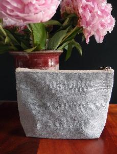 Grey  Recycled Canvas Zipper Pouch  8x5 - 8"W x 5.5"x 2" Gusset
