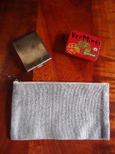 Grey Recycled Canvas Flat Zipper Pouch  9" - 9.25"W x 5" 