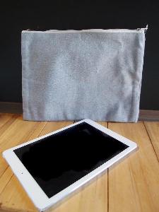 Grey Recycled Canvas Zipper Pouch 13 x9.5 - 13"W x 9.5 "H