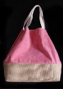 Pink Washed Canvas Tote with Burlap - 14"W x 16"H x 5 "D