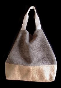 Grey Washed Canvas Tote with Burlap - 14"W x 16"H x 5 "D