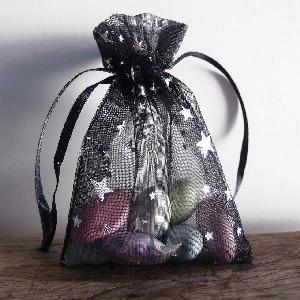 Metallic Star Print Organza Bag Black with Silver Stars 3x4 - Black with Silver Stars