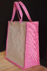 Jute Tote with Pink Trim - 12" x 14" x 7"