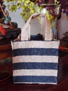 Jute Plant Tote with Black Stripes  - 6"W x 6"H x 6"